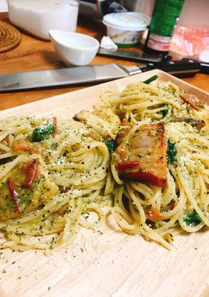 ベーコンとキノコのジェノベーゼパスタ-レシピのメイン写真