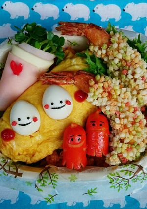 オムライスとぶぶあられ衣の海老フライ弁当-レシピのメイン写真
