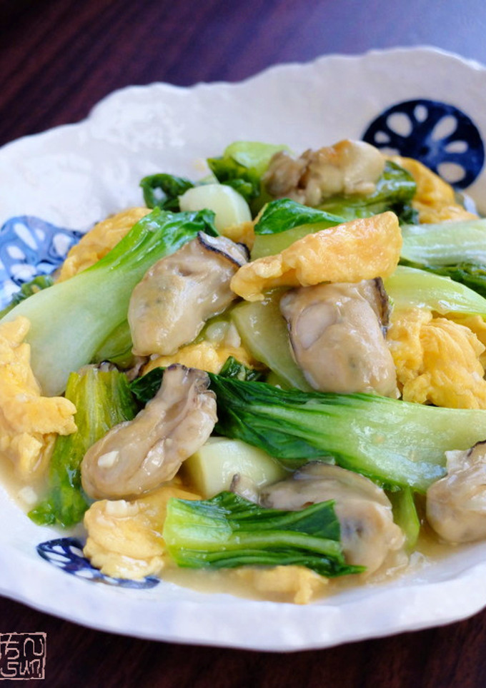 やさしい中華☆牡蠣と卵と青梗菜の塩炒め！-レシピのメイン写真