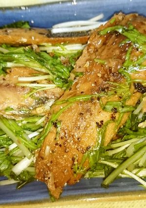 節約料理!さんまの蒲焼缶と水菜を和えて!-レシピのメイン写真