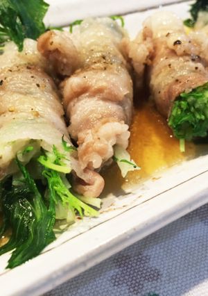 簡単！水菜の豚バラ巻きレンジ蒸し-レシピのメイン写真