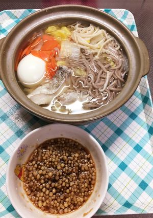 タラとそば入り納豆ポン酢タレ鍋-レシピのメイン写真