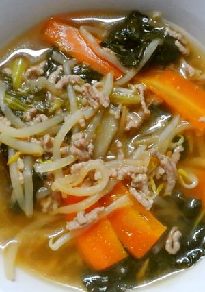 簡単もやしと小松菜 挽き肉の中華スープ♡-レシピのメイン写真