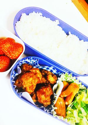 お弁当夕食にも!!にんにくなし唐揚げ弁当-レシピのメイン写真