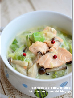 鮭とアボカドの食べる豆乳スープ鍋-レシピのメイン写真