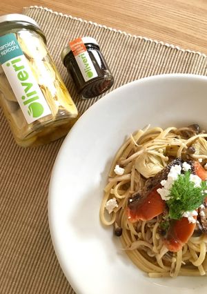 キノコ、サーモン、アーティチョークパスタ-レシピのメイン写真