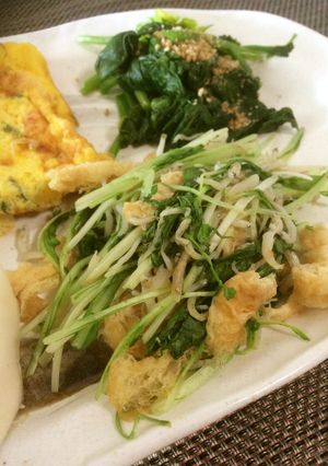 ごま油でやみつき♪水菜と油揚げしらす炒め-レシピのメイン写真
