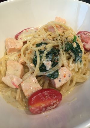サーモンの味噌クリームうどん♡パスタ-レシピのメイン写真