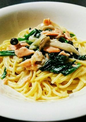 和風出汁が決め手！鮭のクリームパスタ-レシピのメイン写真