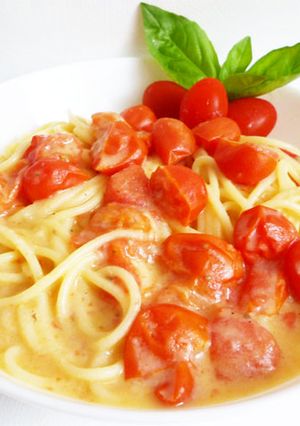 植物性材料だけで　トマトクリームパスタ-レシピのメイン写真