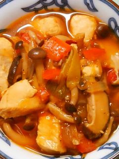 鶏むね肉とパプリカきのこのピリ辛甘酢煮♪-レシピのメイン写真