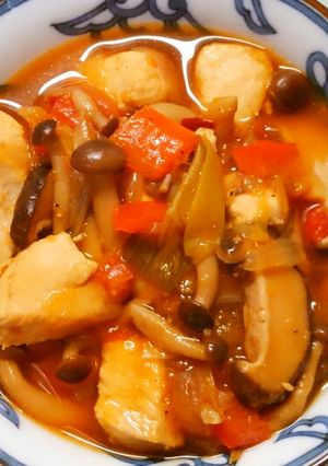 鶏むね肉とパプリカきのこのピリ辛甘酢煮♪-レシピのメイン写真