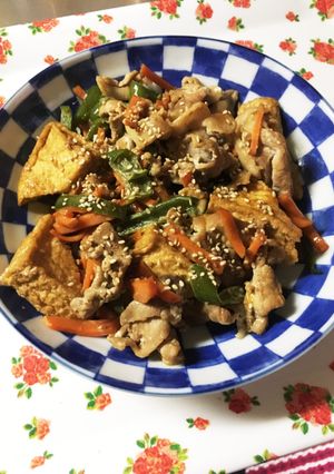 節約!豚肉と厚揚げと野菜のオイマヨ炒め-レシピのメイン写真