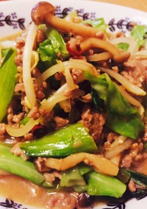 挽肉とキャベツ、もやしの甘辛味噌炒め♡-レシピのメイン写真