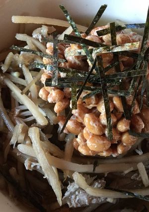 夕食の残りで!ごぼうのスープの納豆のせ-レシピのメイン写真