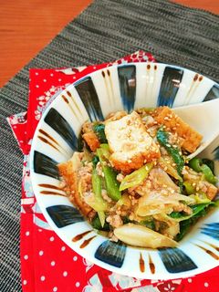 レンジで簡単☆厚揚げと葱の中華そぼろ煮。-レシピのメイン写真
