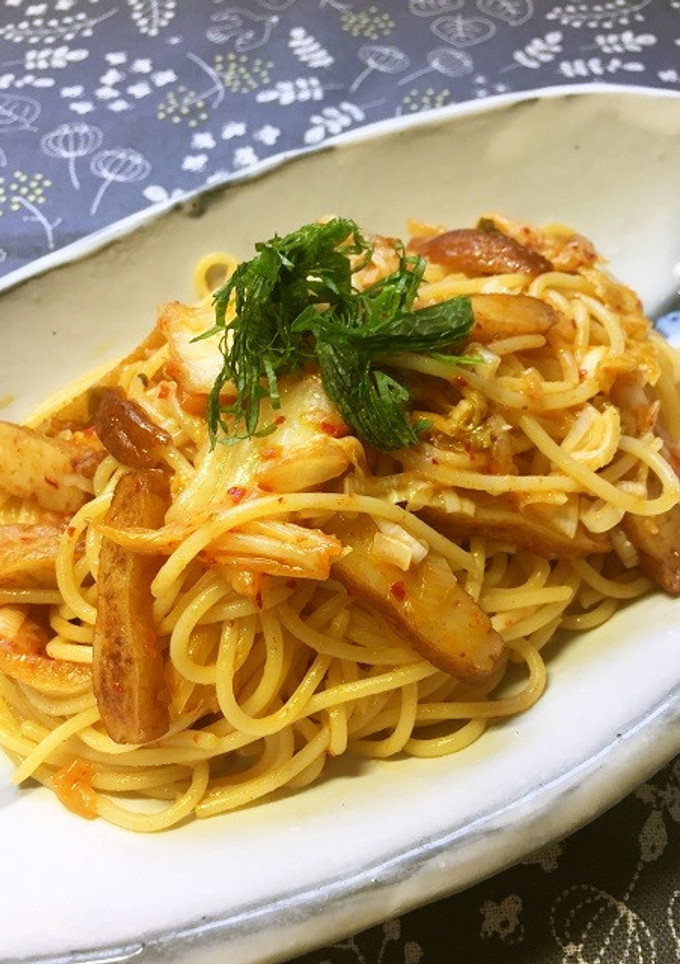 さつま揚げとキムチの和風パスタ-レシピのメイン写真