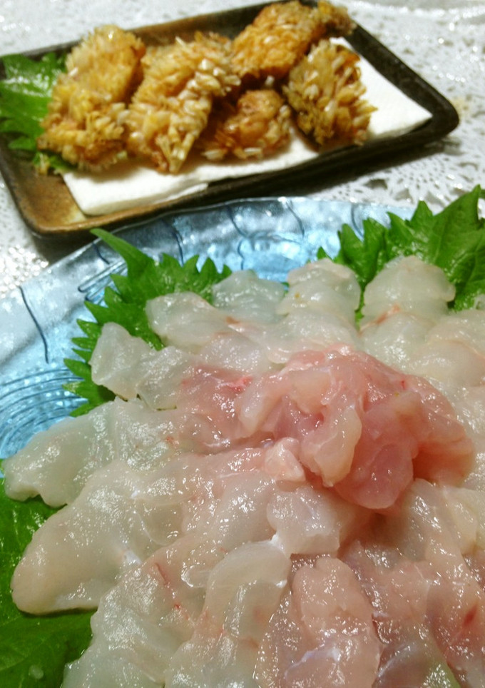 サクサク♪アマダイの皮松笠揚&お刺身-レシピのメイン写真