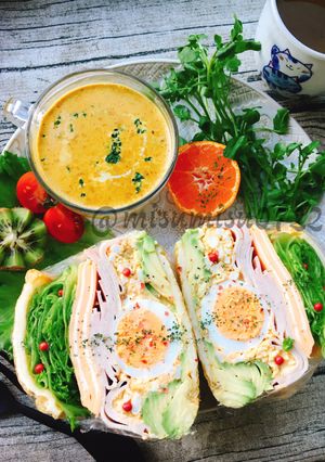 油揚げで☆ハムとカレー卵のわんぱくサンド-レシピのメイン写真