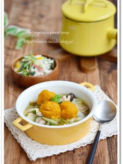 もちもちかぼちゃ団子の食べる和風スープ鍋-レシピのメイン写真