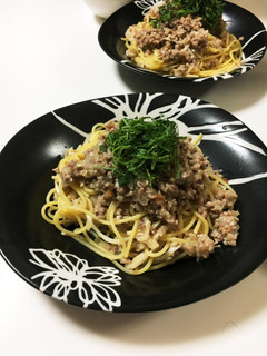 えのきでかさ増し!塩麹と梅ひき肉のパスタ-レシピのメイン写真
