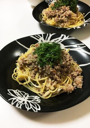 えのきでかさ増し！塩麹と梅ひき肉のパスタ-レシピのメイン写真