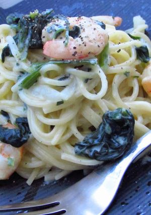 お手軽！エビとほうれん草のクリームパスタ-レシピのメイン写真