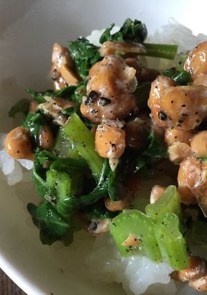 大根の葉っぱのゴマあえ&納豆のご飯-レシピのメイン写真