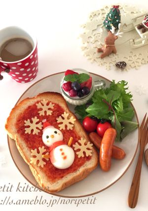 雪だるまのピザトーストdeワンプレート♡-レシピのメイン写真