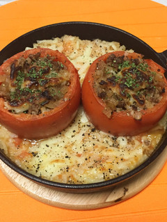スキレットでトマトの肉詰めonリゾット-レシピのメイン写真