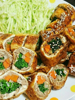 ひき肉、ほうれん草と根菜の油揚げロール!-レシピのメイン写真