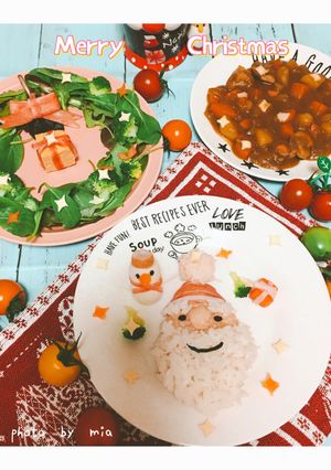 クリスマス サンタキャラ弁 サラダ-レシピのメイン写真