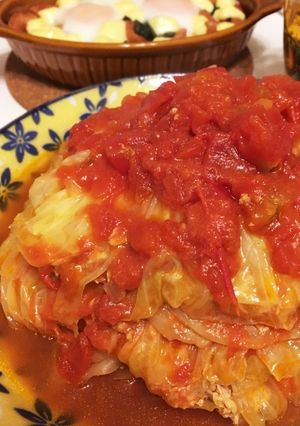 キャベツひき肉重ね煮〜和風トマト-レシピのメイン写真
