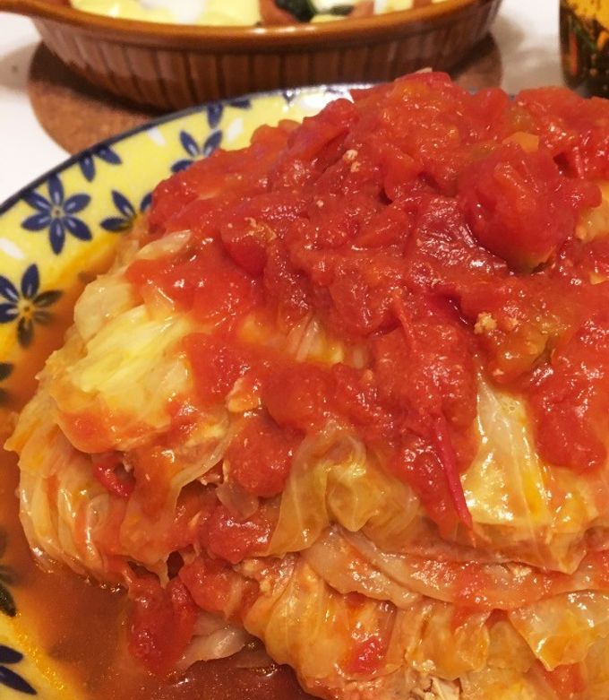 キャベツひき肉重ね煮〜和風トマト-レシピのメイン写真