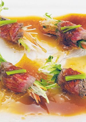 福島牛タタキ彩り野菜巻きポン酢ジュレのせ-レシピのメイン写真