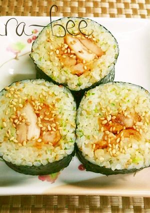 たぬきご飯でスイチリマヨ唐揚げおにぎ巻き-レシピのメイン写真