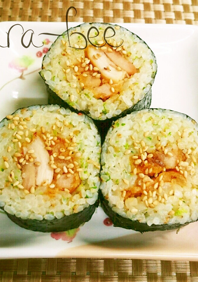 たぬきご飯でスイチリマヨ唐揚げおにぎ巻き-レシピのメイン写真