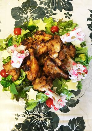 クリスマスリースサラダ&手羽元の唐揚げ-レシピのメイン写真