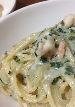 えびと水菜の豆乳パスタ-レシピのメイン写真