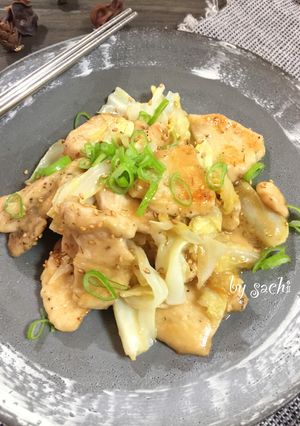 鶏むね肉とキャベツの甘味噌マヨ炒め♪-レシピのメイン写真