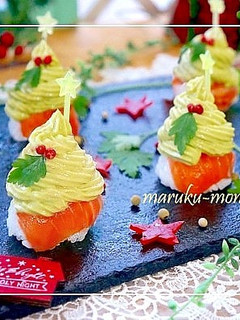 簡単!クリスマスツリーのアボカド手毬寿司-レシピのメイン写真