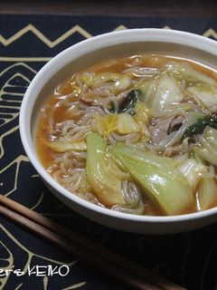 青梗菜と糸こんにゃくのキムチラーメン風-レシピのメイン写真