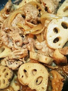 しっかり味!れんこんと豚肉の甘辛炒め-レシピのメイン写真