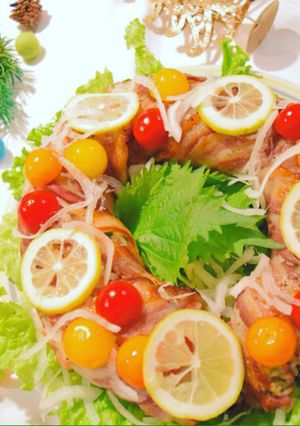 肉巻きおにぎリース♪パーティにオススメ☆-レシピのメイン写真