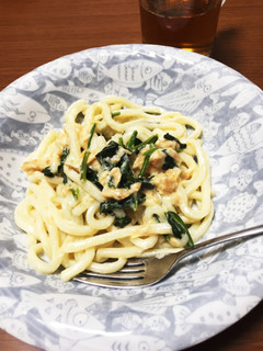 簡単!鮭とほうれん草のクリームうどん-レシピのメイン写真
