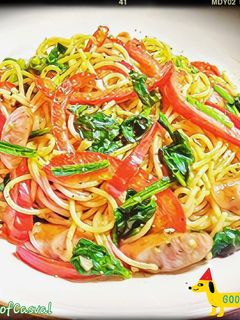 パプリカとほうれん草のバジル風味パスタ♪-レシピのメイン写真