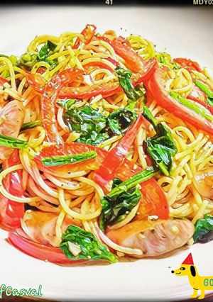 パプリカとほうれん草のバジル風味パスタ♪-レシピのメイン写真