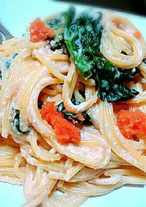 ちぢみほうれん草と明太子のクリームパスタ-レシピのメイン写真