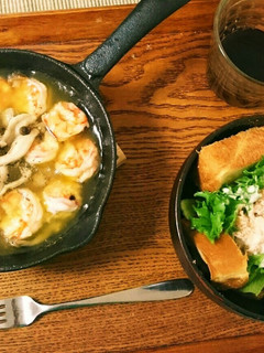 スキレットでエビとしめじのアヒージョ!!-レシピのメイン写真