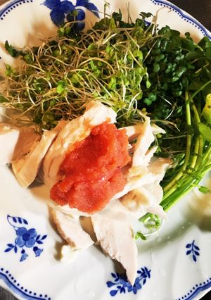 クレソンサラダと蒸し鳥明太子和え♪-レシピのメイン写真